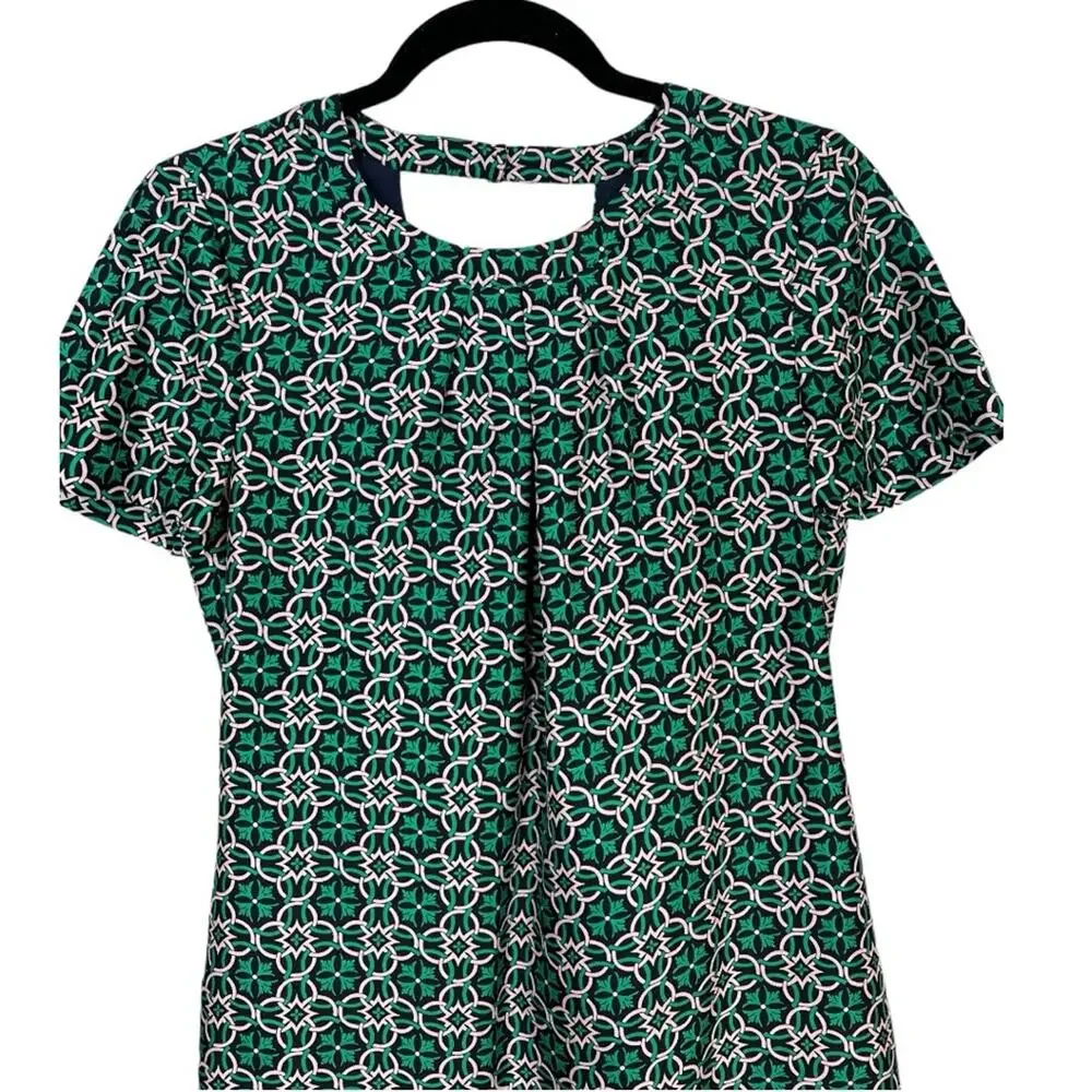 J. Crew Green Swoop Silk Dress Latticework Medallion